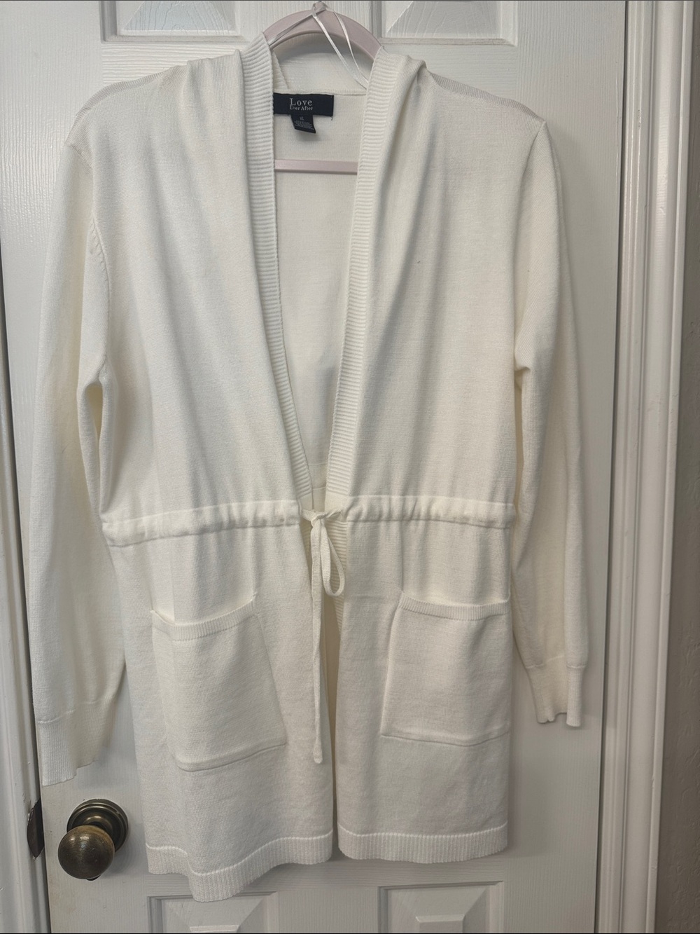 Women's Cream Open-Front Hooded Cardigan